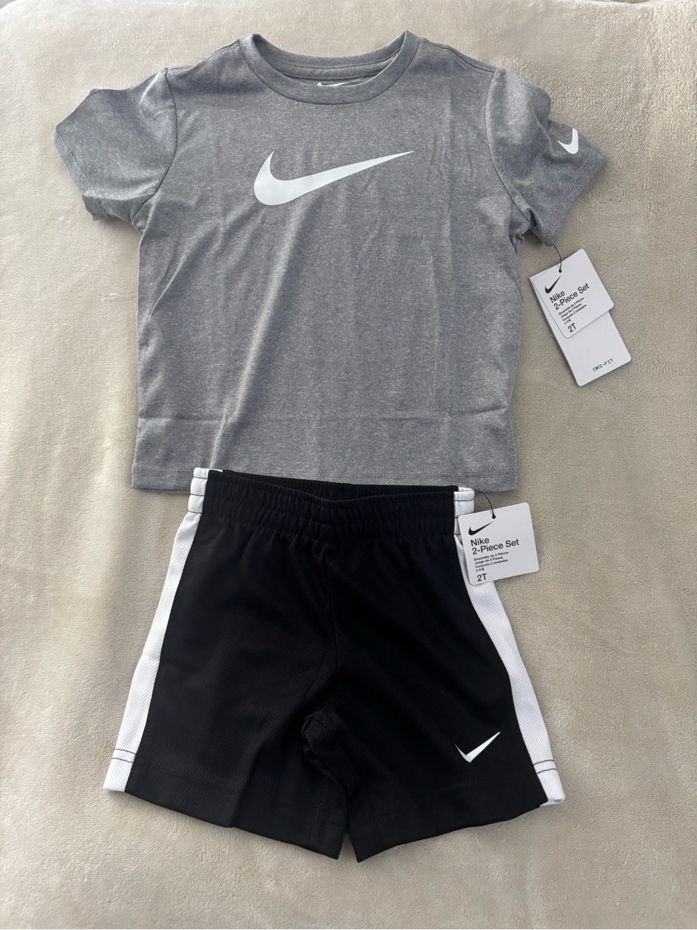 Nike Gray Top and Black Shorts Kids 2-Piece Athletic Set